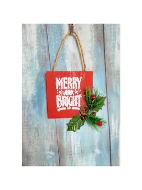 Merry and Bright Christmas Wall Hanging Art Mistletoe